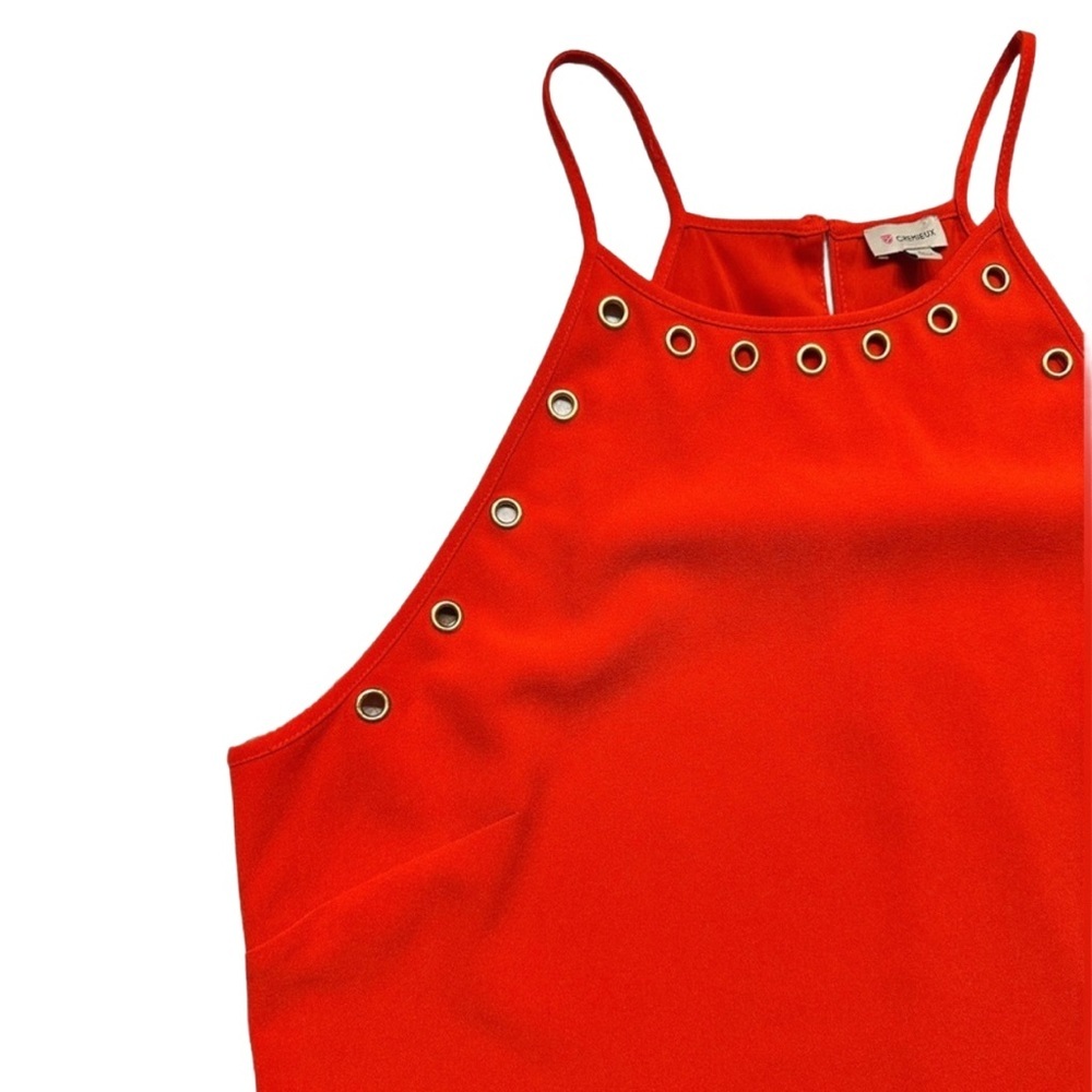 Daniel Cremieux Red A-Line Spaghetti Strap Dress Gold Grommet Detail - Picture 5 of 13